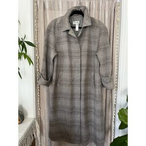 Vintage 80s grey wool plaid overcoat